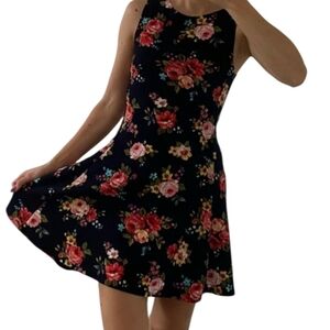 Chris & Carol Navy Blue Floral Sleeveless Mini Dress